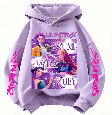 Felpa con cappuccio Huntrix KPop Demon Hunters Taglie d a100 cm a 160 cm