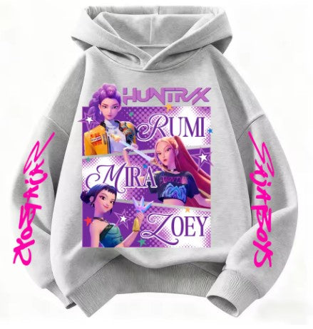 FELPA DI COTONE CON CAPPUCCIO HUNTRIX KPOP DEMON HUNTERS TAGLIE D A100 CM A 160 CM